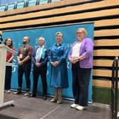 Candidates waiting for the election result. (From left to right: Labour Sarah Gillinson, Green Sam Peters, Reform UK Dennis Saunders, Conservative Angela Richardson, Lib Dem Zoe Franklin). (Credit: Emily Dalton/LDRS)