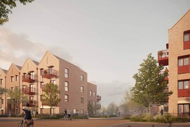 Illustrative view of flats in Weyside Urban Village project. (Credit: Guildford Borough Council)