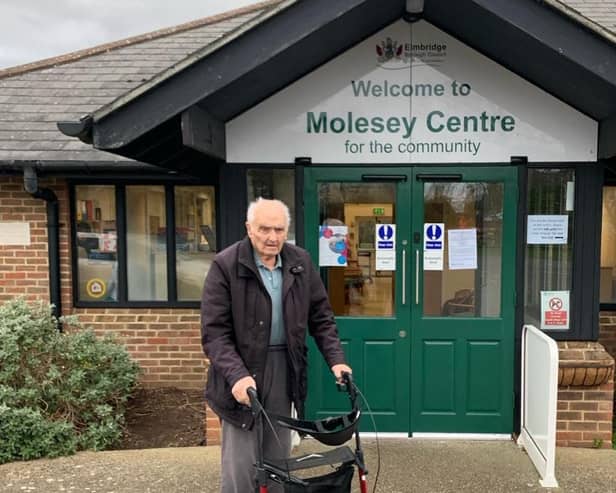 Photo outside Molesey Centre, Geoff Miller 88 (Image Tracey Melson)