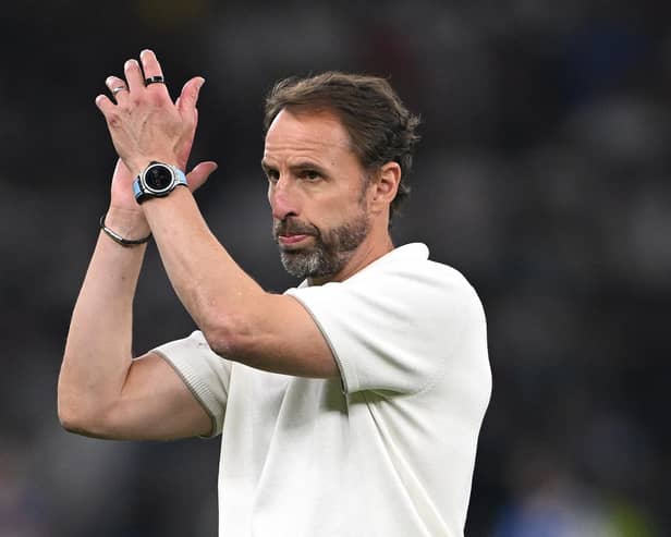 England coach Gareth Southgate applauds the fans after England had lost 2-1 to Spain during the UEFA EURO 2024 final