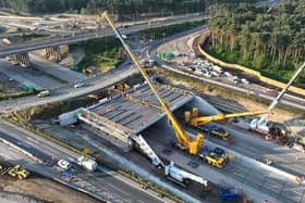 National Highways said the M25 was closed between junctions 10 (A3 Wisley) and 11 (Chertsey) for the construction and installation of a bridge on the western gyratory of the roundabout at Junction 10, and two overhead gantries