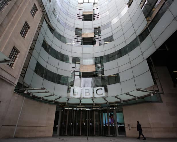 Headquarters of the British Broadcasting Corporation in London on March 11, 2023. (Photo by SUSANNAH IRELAND/AFP via Getty Images)