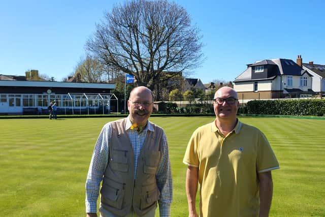 Cllr Gregor Macgregor (left) and Michael Atkinson (right) at Walton-on-Thames bowling green. (Credit: Cllr Gregor Macgregor)