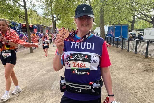 Trudi having successfully completed the marathon.