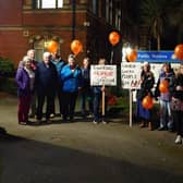 Redhill residents outside Reigate and Banstead Borough Council opposing plans to build in the town centre (image Jan Sharman)