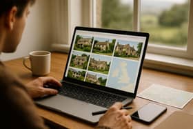 A traveller uses Selfcatering.co.uk’s new filters and map view to compare holiday cottages across Britain on a laptop.