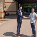 Sandman Signature London Gatwick hotel general manager Gints Skieris (left) and Showerkap founder and CEO Steve Harding. Picture contributed