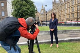 New Esher and Walton MP Monica Harding outside the Houses of Parliament | Picture: LDR Service
