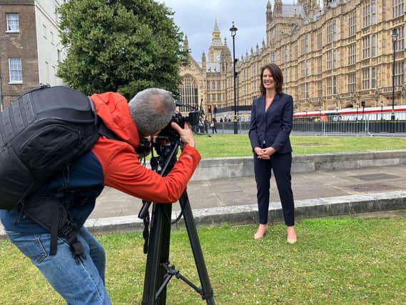 New Esher and Walton MP Monica Harding outside the Houses of Parliament | Picture: LDR Service