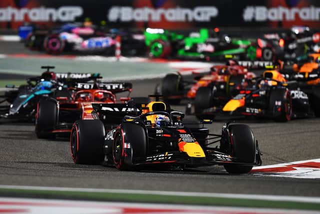 Max Verstappen of the Netherlands driving the (1) Oracle Red Bull Racing RB20 leads Charles Leclerc of Monaco driving the (16) Ferrari SF-24 during the F1 Grand Prix of Bahrain at Bahrain International Circuit on March 2, 2024 in Bahrain. Picture by Rudy Carezzevoli/Getty Images