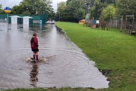 The proposed development site is directly behind a primary school where the playground often floods. (Credit: Hazel Osborn)