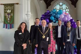 Cllr. Jane Auston, Waverley Borough Councillor, Rt Hon. Jeremy Hunt MP for Godalming & Ash, Cllr. John Ward, Mayor of Waverley Borough Council, Joanna Mackenzie, a service user, Shahid Younis, the Managing Director of SureCare Guildford & Woking, Cllr. Saj Hussain, Chairman of Surrey County Council, Imran Shabir, SureCare Business Development Manager