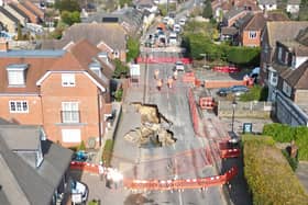 A second sinkhole has opened in a Godstone street which has already been evacuated. Picture by Eddie Mitchell