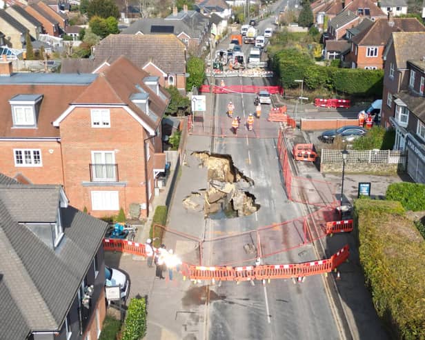 A second sinkhole has opened in a Godstone street which has already been evacuated. Picture by Eddie Mitchell
