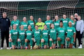 Leatherhead Women FC sporting their sponsored kits, courtesy of the Leatherhead Specsavers