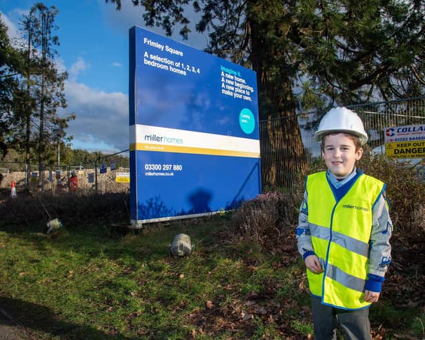 Louie Thomas enjoyed a surprise visit to Miller Homes’ development site at Frimley for his sixth birthday
