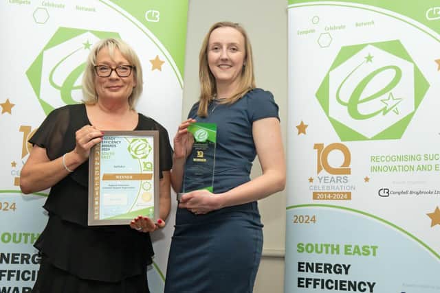 A member of the Agility Eco team accepts the Energy Efficiency award: Picture: Jason Mitchell Photography
