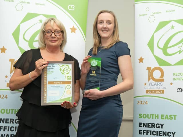 A member of the Agility Eco team accepts the Energy Efficiency award: Picture: Jason Mitchell Photography