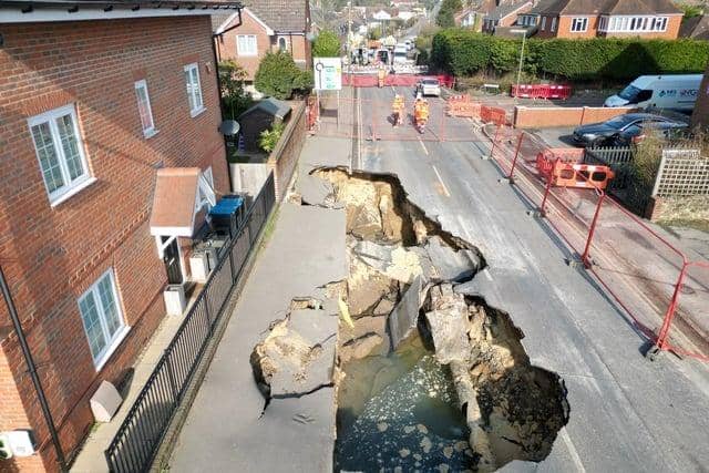 Surrey County Council’s Infrastructure Team Manager, Lloyd Allen, has given an update on the collapse in Godstone High Street, as Highways Officers continue to investigate what caused the incident and plan how to fix the area. Picture by Eddie Mitchell