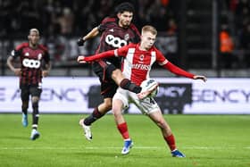 Standard's British Colobian midfielder Steven Alzate fights for the ball with Antwerp's Belgian midfielder Arthur Vermeeren during the Belgian "Pro League" First Division football match between Antwerp FC and Standard de Liege at Bosuilstadion stadium, in Antwerp on November 11, 2023. (Photo by TOM GOYVAERTS/BELGA/AFP via Getty Images)
