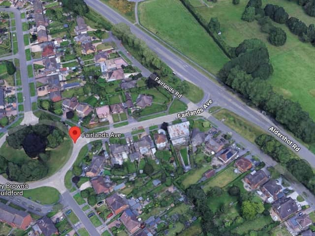 Officers were called to the A323 Aldershot Road near the junction with Fairlands Avenue following a collision between a car and two pedestrians. Picture courtesy of Google
