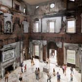 Illustrative view of the Marble Hall from the saloon walkway, featuring new roof design