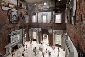 Illustrative view of the Marble Hall from the saloon walkway, featuring new roof design
