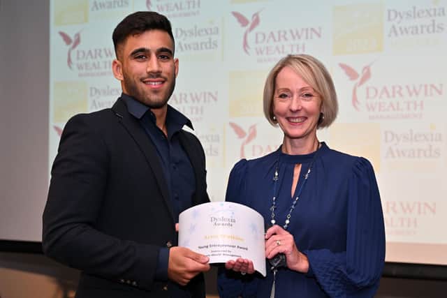 Arun Watkins, who runs the EggChaserStash rugby shop online and in Reigate, won the Young Entrepreneur Award at the last Dyslexia Awards ceremony in 2023.