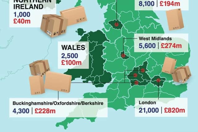 Graphic shows the top selling regions in England, along with figures for Wales, Scotland and NI