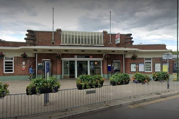 Southern Rail reported at 4pm that train services running through Horsham railway station ‘may be cancelled or delayed by up to 20 minutes’. Photo: Google Street View