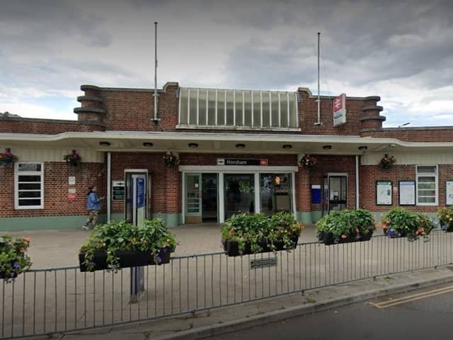 Southern Rail reported at 4pm that train services running through Horsham railway station ‘may be cancelled or delayed by up to 20 minutes’. Photo: Google Street View