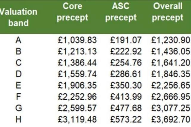 Table of proposed council tax increases. (Credit: Surrey County Council Documents)