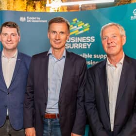 From left: Cllr Matt Furniss, Rt Hon Jeremy Hunt MP and Cllr Tim Oliver at the launch of Business Surrey