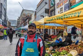 Jose Joseph outside his fruit and veg stall on Surrey Street Market Credit: Harrison Galliven