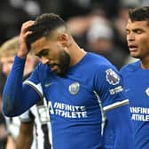 Chelsea captain Reece James reacts after being sent off during the Premier League match between Newcastle United and Chelsea FC at St. James Park on November 25, 2023 in Newcastle upon Tyne, England. (Photo by Stu Forster/Getty Images)