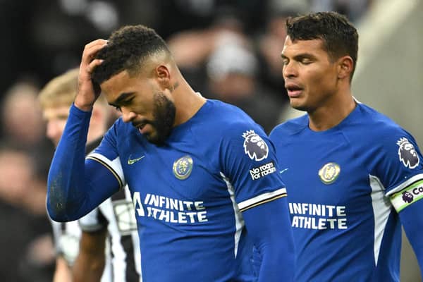 Chelsea captain Reece James reacts after being sent off during the Premier League match between Newcastle United and Chelsea FC at St. James Park on November 25, 2023 in Newcastle upon Tyne, England. (Photo by Stu Forster/Getty Images)