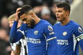 Chelsea captain Reece James reacts after being sent off during the Premier League match between Newcastle United and Chelsea FC at St. James Park on November 25, 2023 in Newcastle upon Tyne, England. (Photo by Stu Forster/Getty Images)