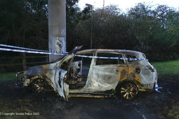 The fire-ravaged Toyota. Photo: Sussex Police