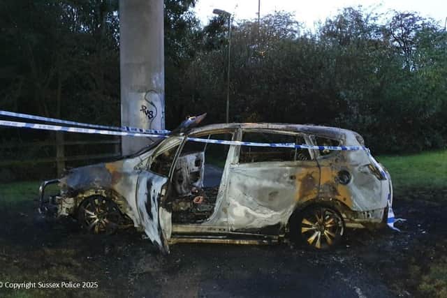 The fire-ravaged Toyota. Photo: Sussex Police