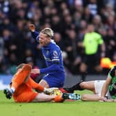 Mykhaylo Mudryk of Chelsea is fouled by James Milner of Brighton & Hove Albion, leading to a penalty awarded to Chelsea FC during the Premier League match between Chelsea FC and Brighton & Hove Albion at Stamford Bridge on December 03, 2023 in London, England. (Photo by Alex Pantling/Getty Images)