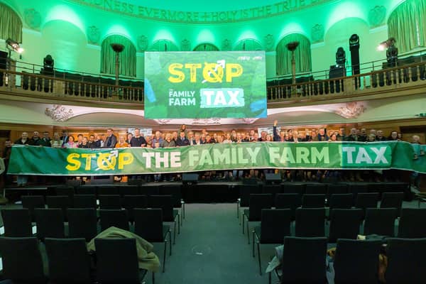 NFU members calling for the family farm tax to be scrapped at the recent mass lobbying event in London.