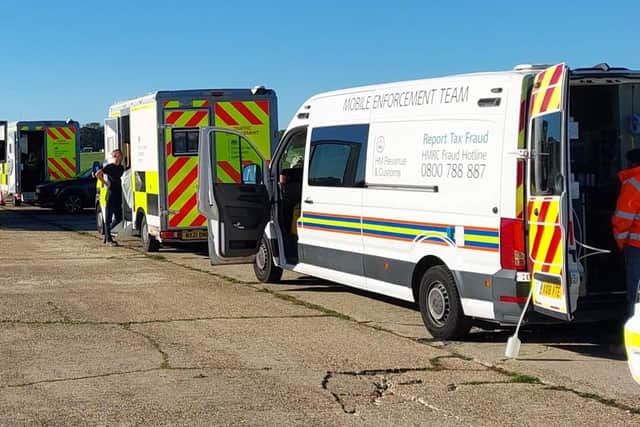 A joint agency stop site in Cranleigh targeted commercial vehicle crime, rogue trading and licensing offences. Pictures courtesy of Surrey Police