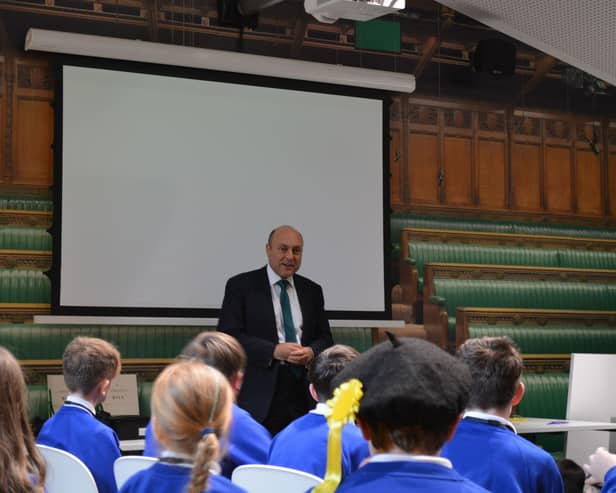 Andrew Griffith MP with primary school pupils at Houses of Parliament