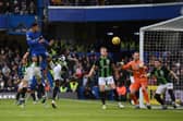 Levi Colwill of Chelsea scores the team's second goal during the Premier League match between Chelsea FC and Brighton & Hove Albion at Stamford Bridge on December 03, 2023 in London, England. (Photo by Mike Hewitt/Getty Images)