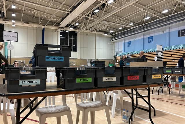 Election boxes for counting. (Credit: Emily Dalton/LDRS)