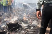 Debris is seen at the site where Air India flight 171 crashed in a residential area near the airport in Ahmedabad. Picture: Sam Panthaky/AFP via Getty Images