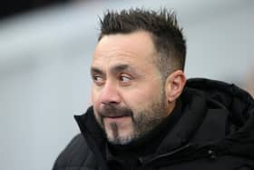 Roberto De Zerbi, Manager of Brighton & Hove Albion, looks on prior to the Premier League match between Brighton & Hove Albion and Sheffield United at American Express Community Stadium on November 12, 2023 in Brighton, England. (Photo by Steve Bardens/Getty Images)