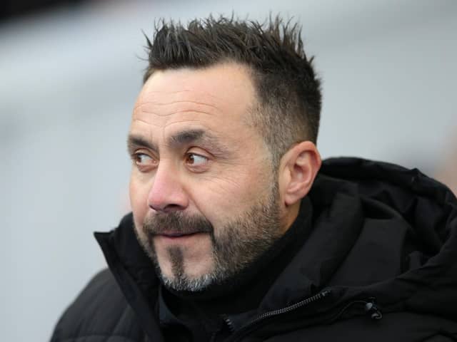 Roberto De Zerbi, Manager of Brighton & Hove Albion, looks on prior to the Premier League match between Brighton & Hove Albion and Sheffield United at American Express Community Stadium on November 12, 2023 in Brighton, England. (Photo by Steve Bardens/Getty Images)