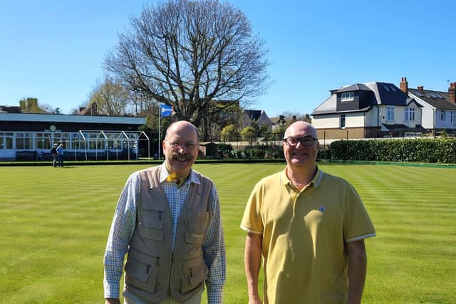 Cllr Gregor Macgregor (left) and Michael Atkinson (right) at Walton-on-Thames bowling green. (Credit: Cllr Gregor Macgregor)