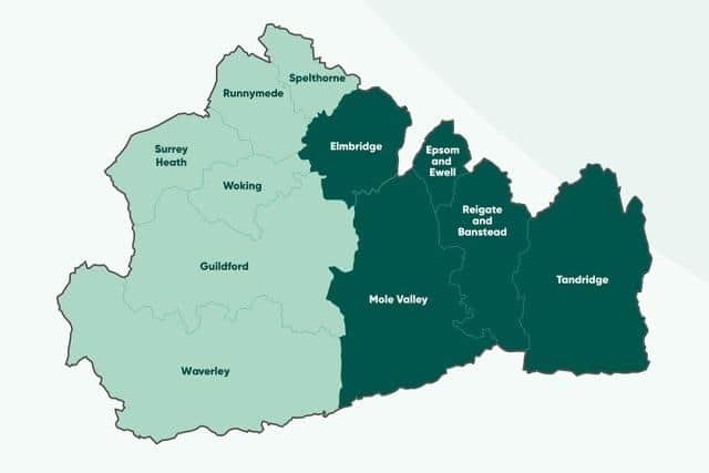 How the county council wants to divide Surrey (image SCC)